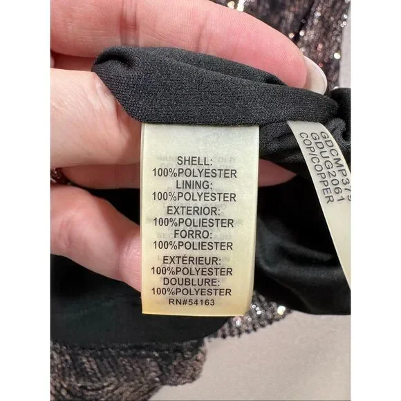 Guess Sequin Off Shoulder Bodycon Sheer Sleeve Dress - Picture 8 of 12